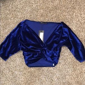 Nastygal royal blue velour crop top